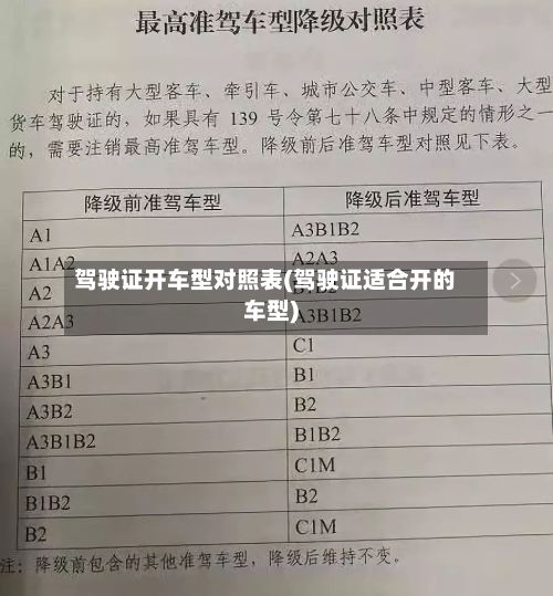 驾驶证开车型对照表(驾驶证适合开的车型)